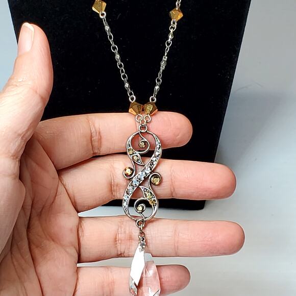 Dangle Clear Rhinestone Necklace 16" Unsigned Lobster Closure - Picture 2 of 5